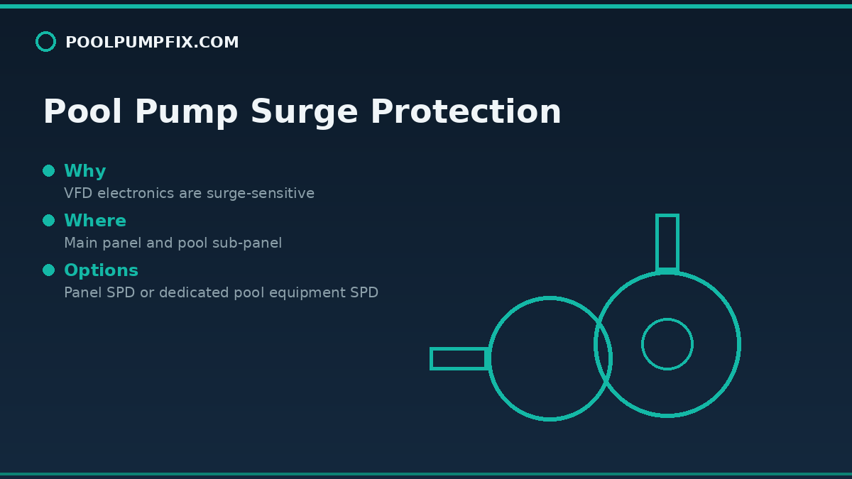 Pool pump surge protector diagram showing why, where, and options